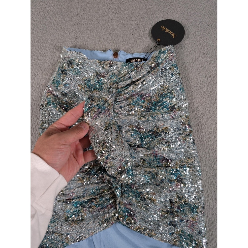 Nookie Forever Skirt Womens Small Blue Sequin Ruched Party Mini Dressy New - Picture 2 of 16